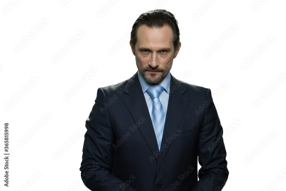 Rich well-dressed businessman. Portrait of serious handsome boss isolated on white background. Rich well-dressed businessman. Portrait of serious handsome boss isolated on white background.