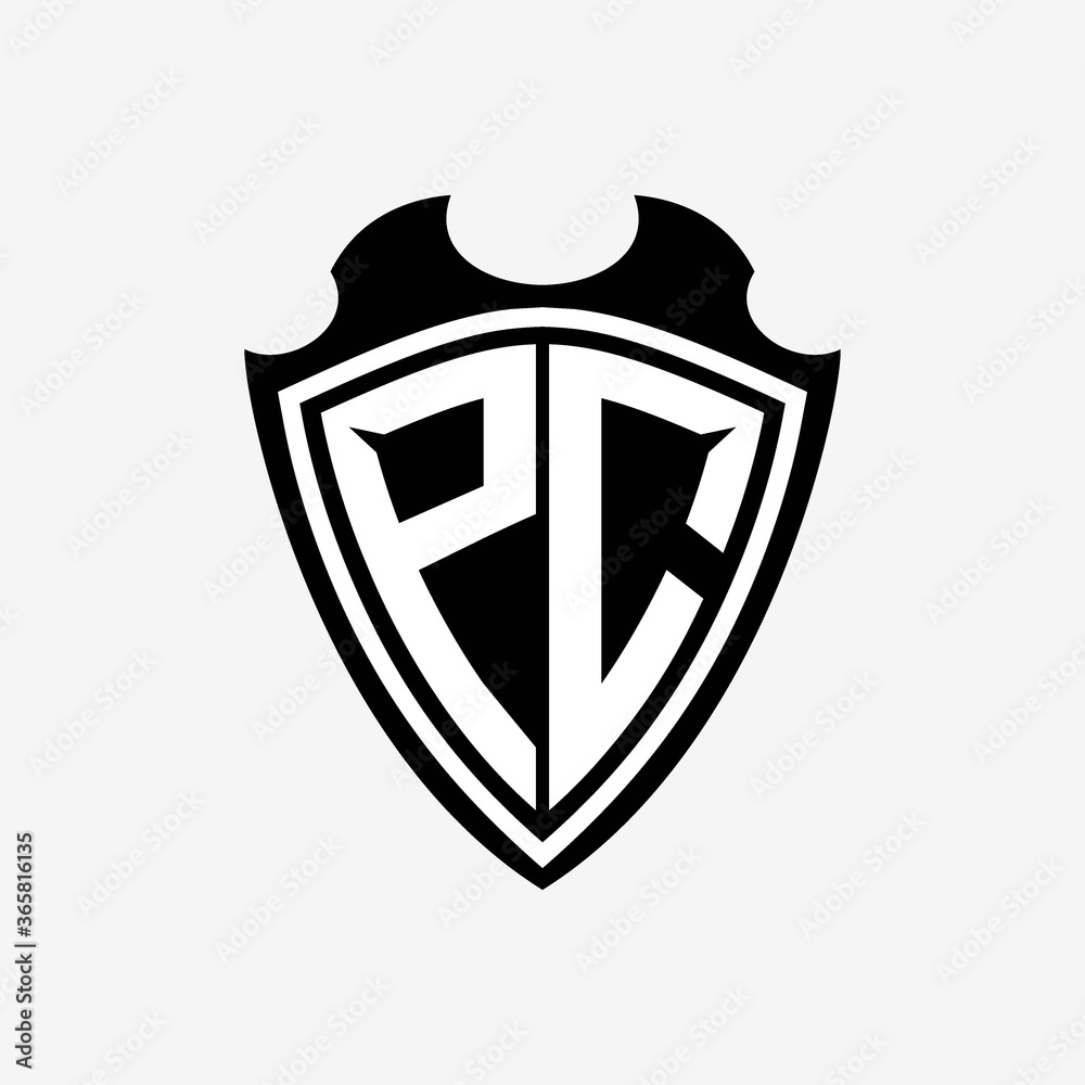 P C initials monogram logo shield designs a modern P C initials monogram logo shield designs a modern