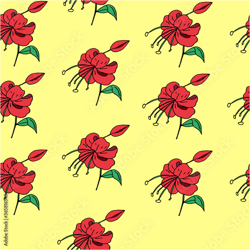 Seamless bright pattern with red roses on a yellow background. Suitable for bedding, textiles, clothing