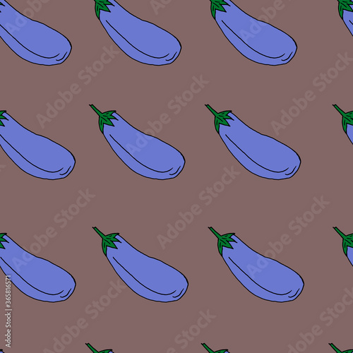 Seamless beautiful pattern with eggplants. Hand-drawn illustration. Suitable for textiles, clothing, tableware, backgrounds