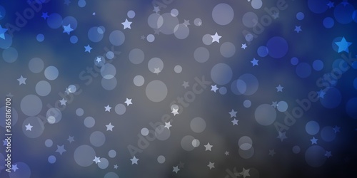 Light Blue, Yellow vector backdrop with circles, stars. Abstract design in gradient style with bubbles, stars. Design for textile, fabric, wallpapers.