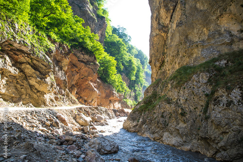 Beautiful landscape in the mountains at summer in daytime. Mountains at the sunset time. Azerbaijan  Caucasus. Khinalig