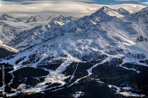 Dolomites mountains range covered with snow. © Goran