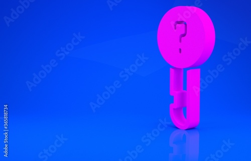 Pink Undefined key icon isolated on blue background. Minimalism concept. 3d illustration. 3D render.