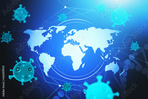 World map and 2019 ncov sketch
