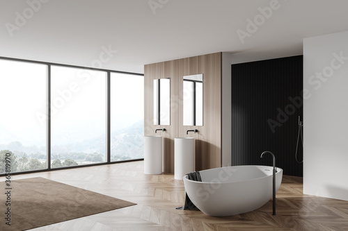 Loft white and wooden bathroom corner