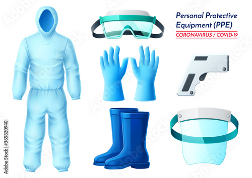 Vector blue covid medical protection equipment set