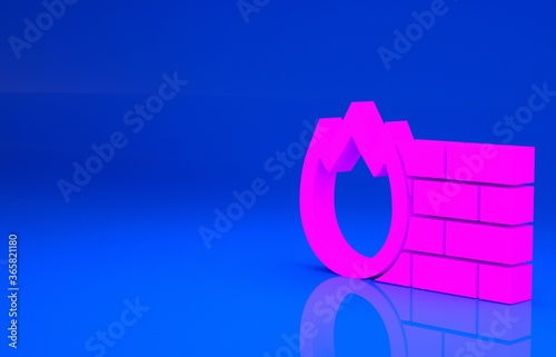 Pink Firewall, security wall icon isolated on blue background. Minimalism concept. 3d illustration. 3D render..