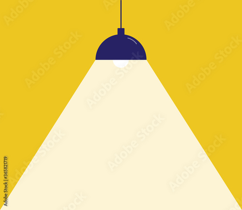 Lamp illuminating on yellow background. Empty space for your text. Vector illustration