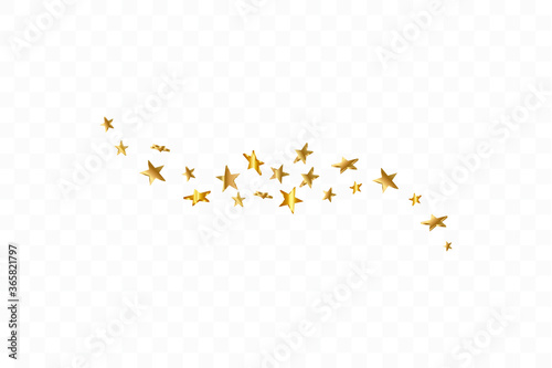 3d Star Falling. Gold Yellow Starry on transparent Background. Vector Confetti Star Background. Golden Starlit Card. Confetti Fall Chaotic Decor.