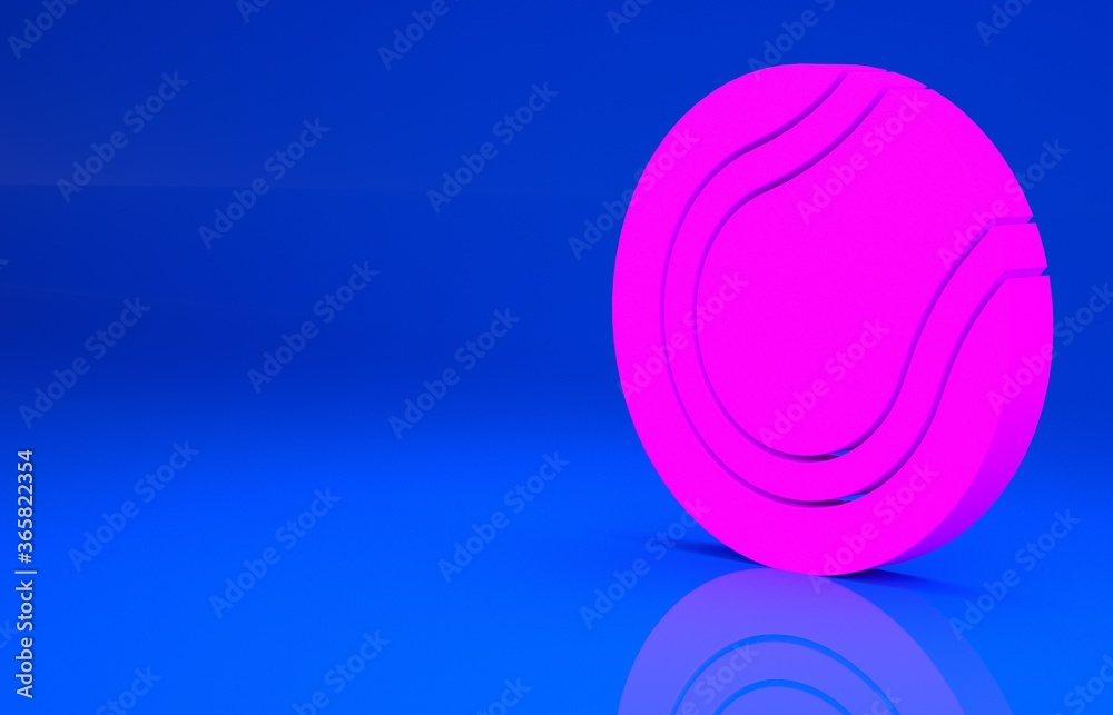 Obraz premium Pink Tennis ball icon isolated on blue background. Sport equipment. Minimalism concept. 3d illustration. 3D render..