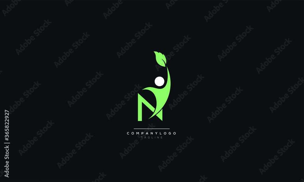 Letter N Logo Alphabet Design Icon Vector Symbol with green leaf figure Letter N Logo Alphabet Design Icon Vector Symbol with green leaf figure