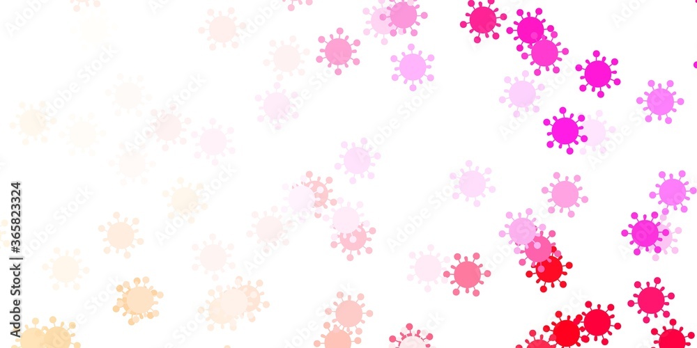 Light pink, yellow vector background with covid-19 symbols. Light pink, yellow vector background with covid-19 symbols.
