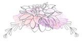 Watercolor hand painted violet and pink blot and line art flower. Isolated floral arrangement on white background