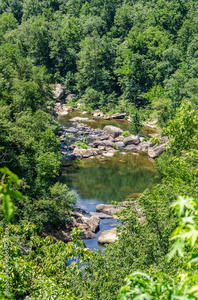 telephoto view of water flowing in Little River Canyon National Preserve, Alabama, USA