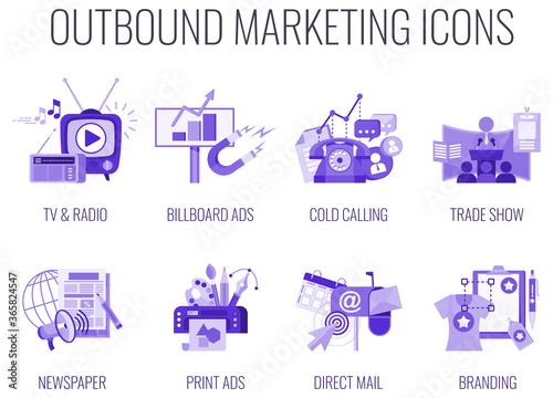 Outbound Infographics Marketing Icons. Flat vector illustration.