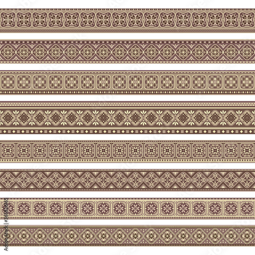 Abstract ethnic nature tile stripes. borders set