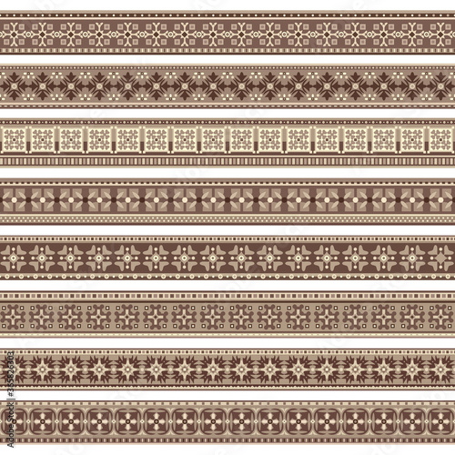 Abstract ethnic nature tile stripes. borders set