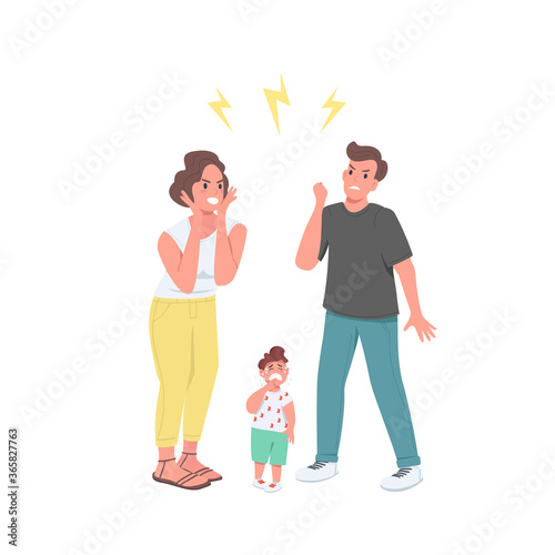 Arguing parents flat color vector faceless characters