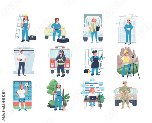 Women employment flat color vector detailed characters set