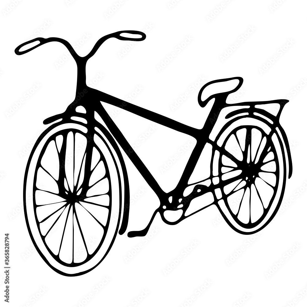 vector illustration, drawing in doodle style in black, bicycle, silhouette, isolate on a white background vector illustration, drawing in doodle style in black, bicycle, silhouette, isolate on a white background