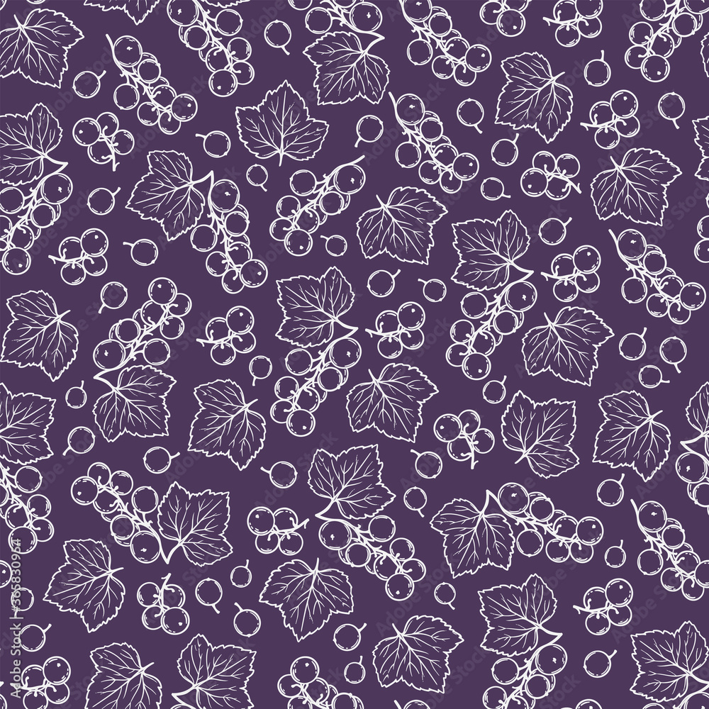 PURPLE BLACK CURRANT Benefits Berry Nature Hand Drawn Seamless Pattern Vector Illustration For Print Fabric and Decoration