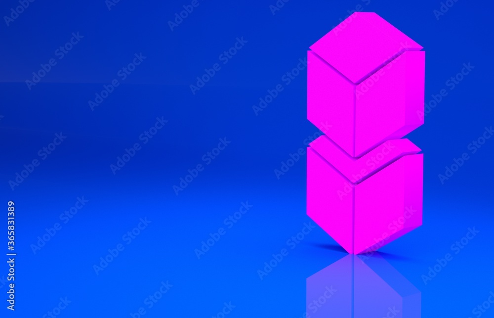 Pink Blockchain technology icon isolated on blue background. Cryptocurrency data. Abstract geometric block chain network technology business. Minimalism concept. 3d illustration. 3D render.. Pink Blockchain technology icon isolated on blue background. Cryptocurrency data. Abstract geometric block chain network technology business. Minimalism concept. 3d illustration. 3D render..