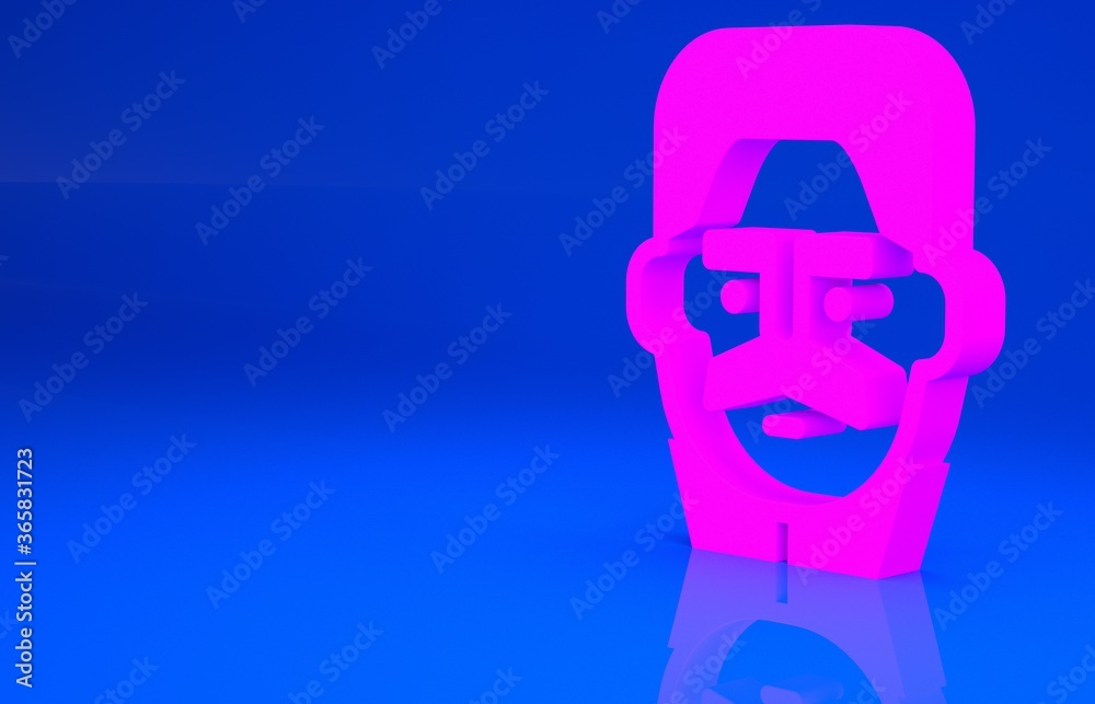 Pink Portrait of Joseph Stalin icon isolated on blue background. Minimalism concept. 3d illustration. 3D render.. Pink Portrait of Joseph Stalin icon isolated on blue background. Minimalism concept. 3d illustration. 3D render..