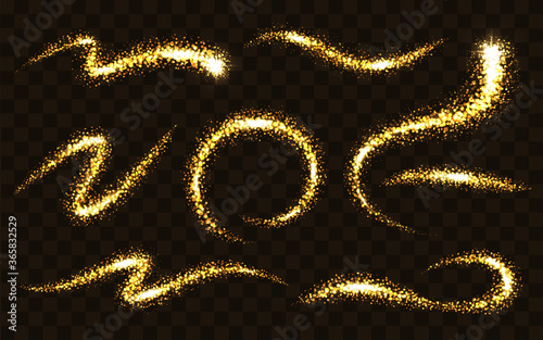 Realistic Detailed 3d Sparkle Stardust Magic Glittering Set. Vector