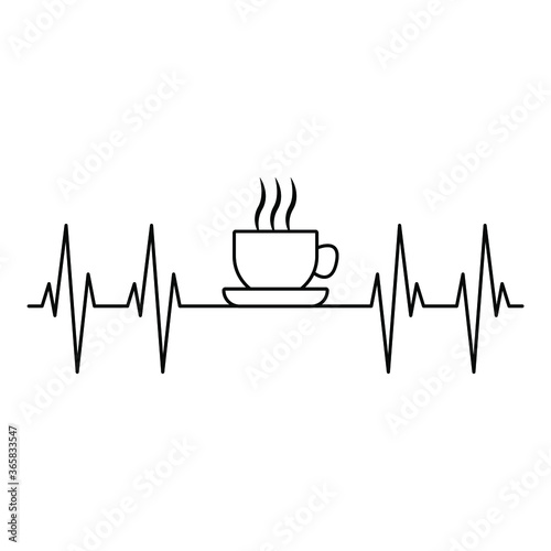 Coffee Heartbeat, vector illustration of cardiogram with coffee cup shape.