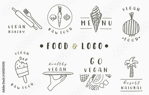 food logo collection with fork,ice cream,onion,coconut tree.Vector illustration for icon,logo,sticker,printable and tattoo