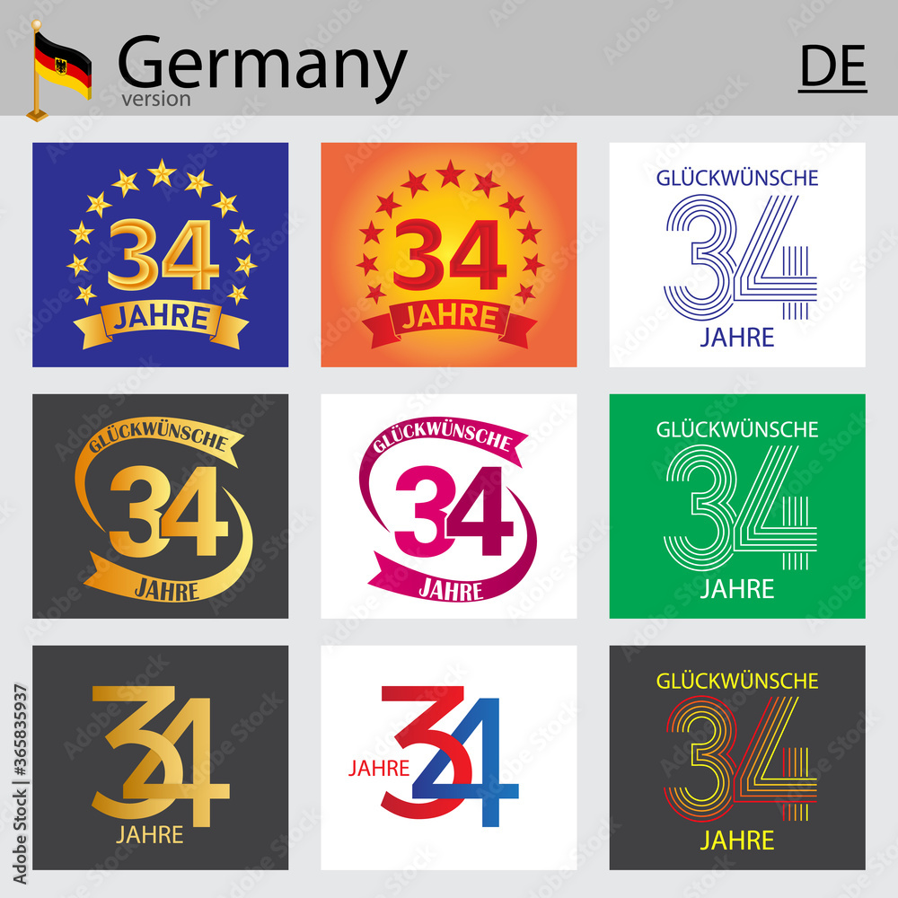German set of number 34 templates