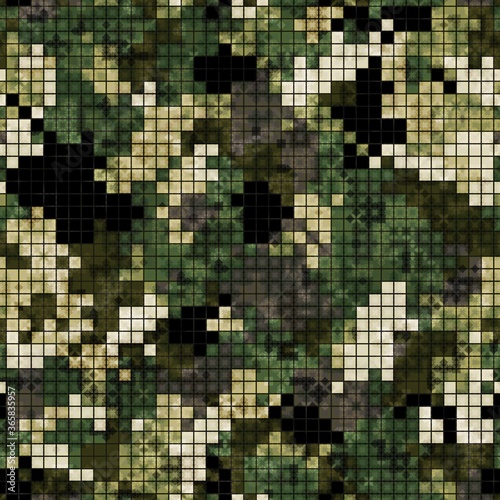 Military camouflage seamless pattern. Mountains digital pixel style.