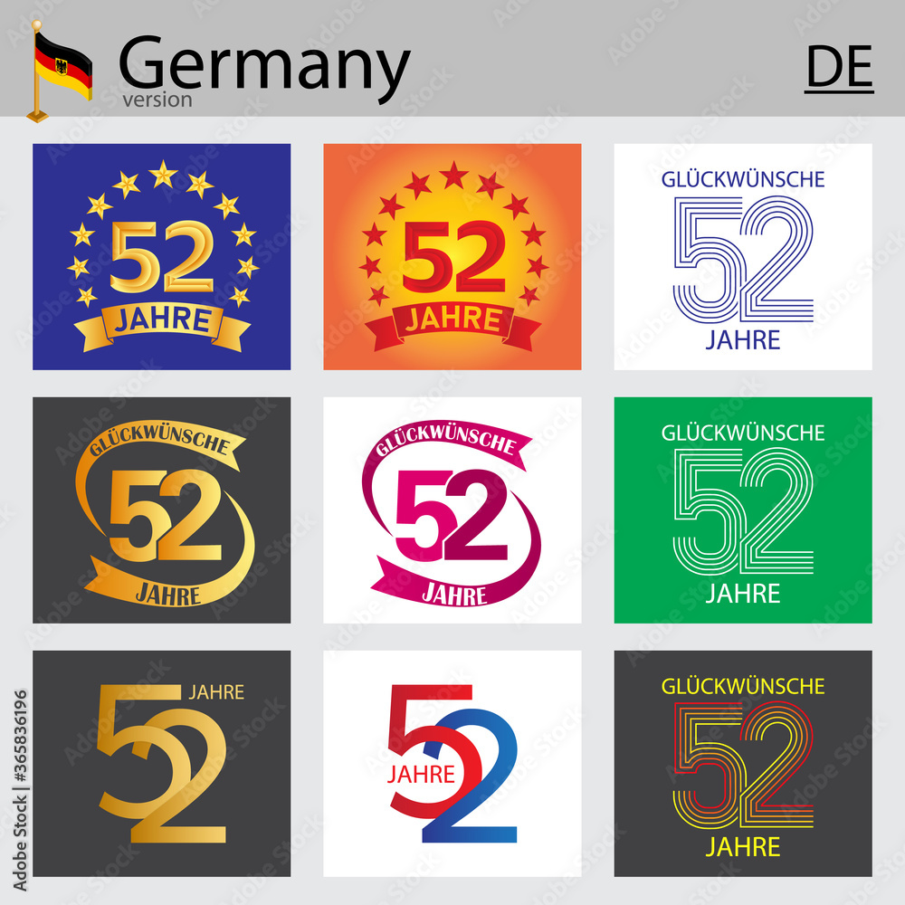German set of number 52 templates