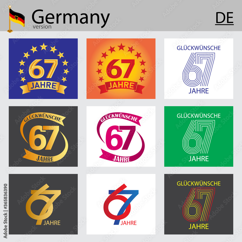 German set of number 67 templates
