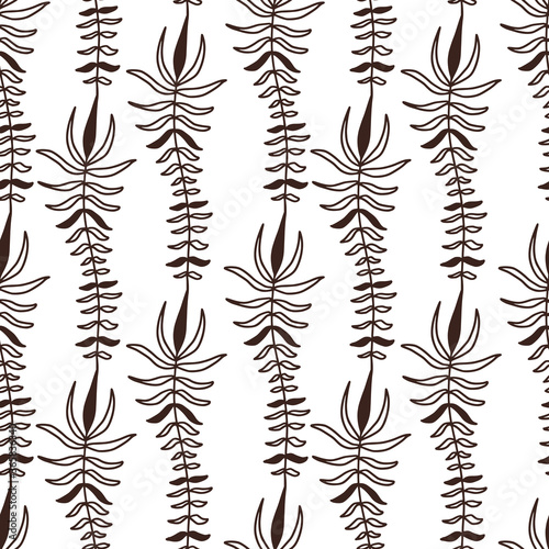 Floral seamless background. Vector pattern design. Rustic leaves pattern. Textile and linen design with black and white nature.