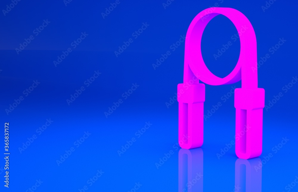 Pink Jump rope icon isolated on blue background. Skipping rope. Sport equipment. Minimalism concept. 3d illustration. 3D render..