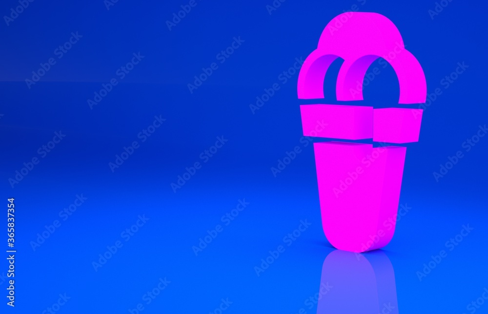 Pink Ice cream in waffle cone icon isolated on blue background. Sweet symbol. Minimalism concept. 3d illustration. 3D render.. Pink Ice cream in waffle cone icon isolated on blue background. Sweet symbol. Minimalism concept. 3d illustration. 3D render..