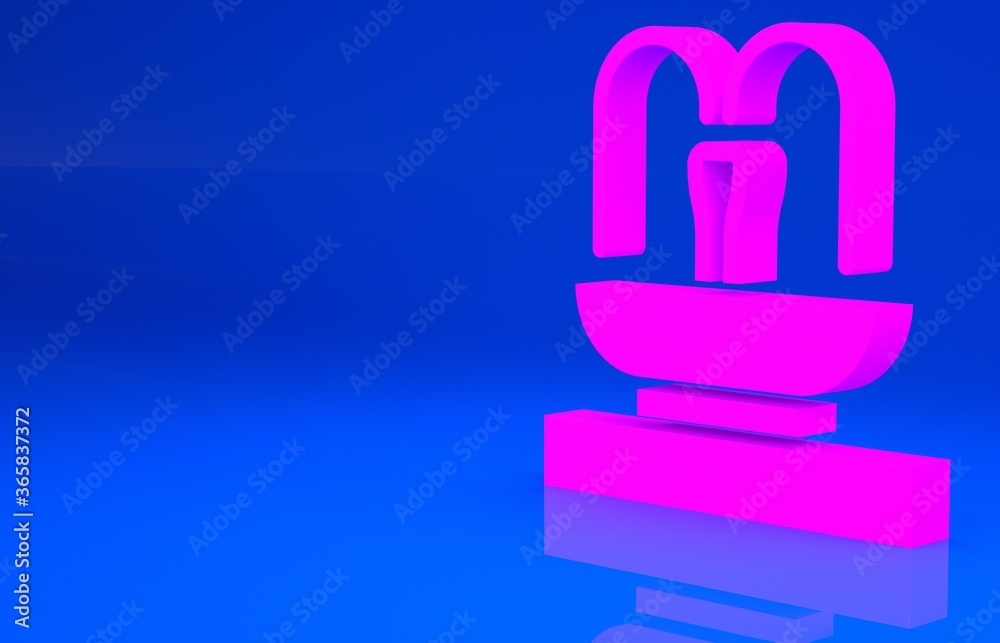 Pink Fountain icon isolated on blue background. Minimalism concept. 3d illustration. 3D render.. Pink Fountain icon isolated on blue background. Minimalism concept. 3d illustration. 3D render..