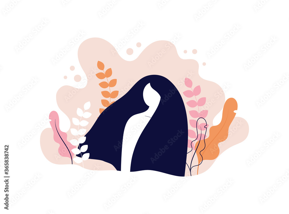 Vector illustration. Beauty pink and orange landing design with woman and plants for your website isolated on white background. Vector illustration. Beauty pink and orange landing design with woman and plants for your website isolated on white background.