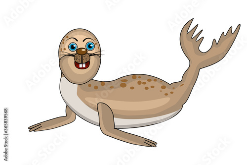 Seal isolated on white background. Funny sea animal icon. Cartoon monk seal. Marine life. For zoo, Maritime Museum ad, nature concept, kids book, t shirt, textile. Stock vector illustration