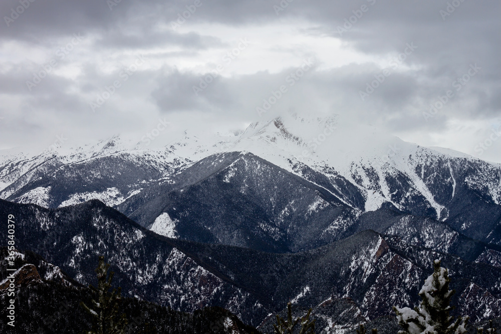 Wintry landscape in the snowy mountains 
