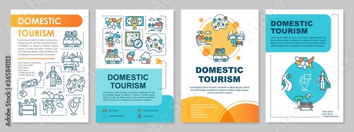 Domestic tourism brochure template. Ecotourism and leisure time. Flyer, booklet, leaflet print, cover design with linear icons. Vector layouts for magazines, annual reports, advertising posters