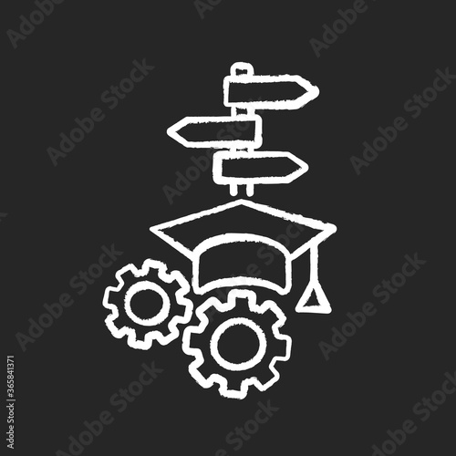 College major chalk white icon on black background. Academic minors. Decision making. Graduate and undergraduate degree. Higher education qualifications. Isolated vector chalkboard illustration