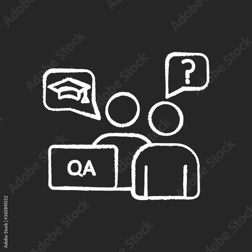 Faculty advisor chalk white icon on black background. Academic and peer advisors. Mentors and counselors. Professors and lecturers. College enrollment. Isolated vector chalkboard illustration