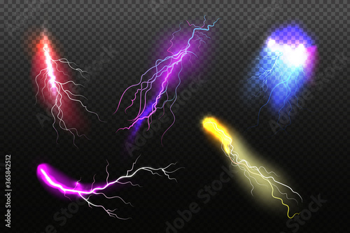 Sparkling lightning on black background.Bright lighting effects.