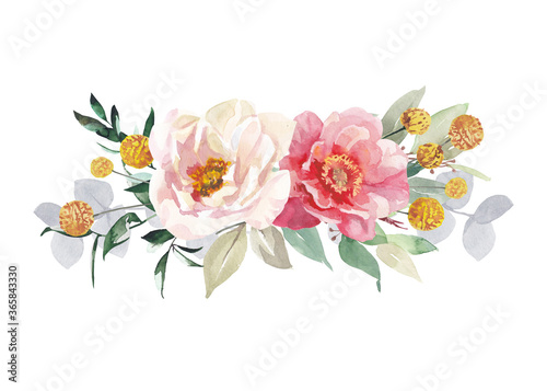 Watercolor flowers bouquet isolated on white background.