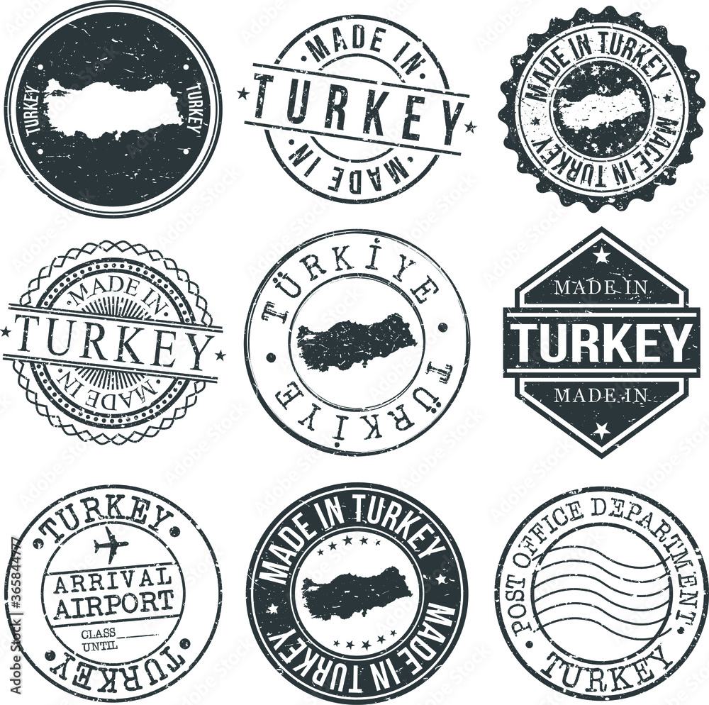 Turkey Set of Stamps. Travel Stamp. Made In Product. Design Seals Old Style Insignia.