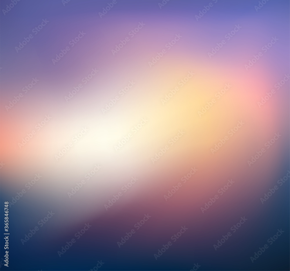 Abstract Blurred blue purple orange background. Soft multicolor light gradient backdrop with place for text. Vector illustration for your graphic design, banner, poster