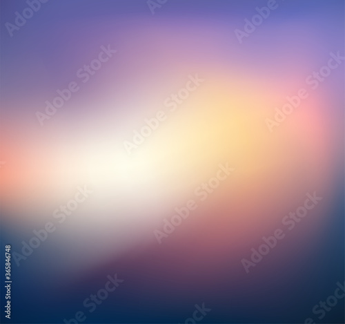 Abstract Blurred blue purple orange background. Soft multicolor light gradient backdrop with place for text. Vector illustration for your graphic design, banner, poster